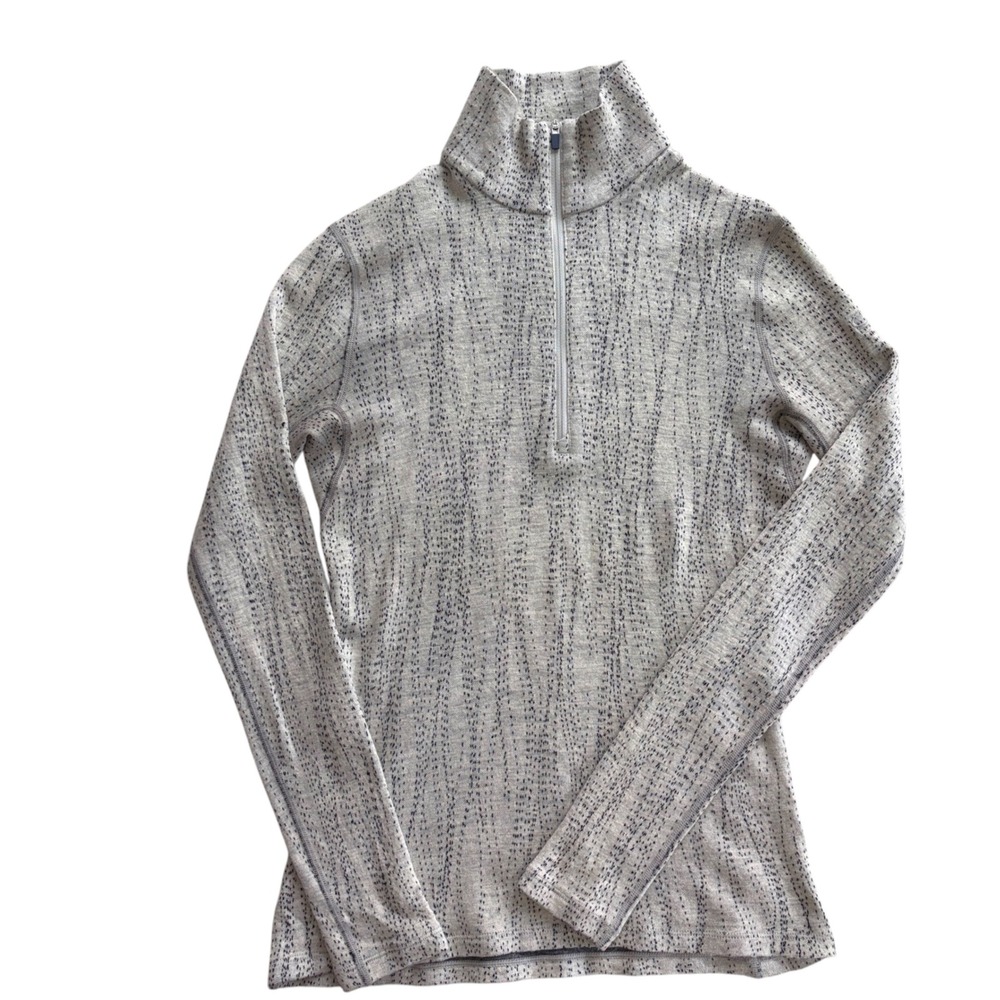 Icebreaker 260 Merino Wool Top Women Excellent 1/4 Zip Base Layer M Gray Print